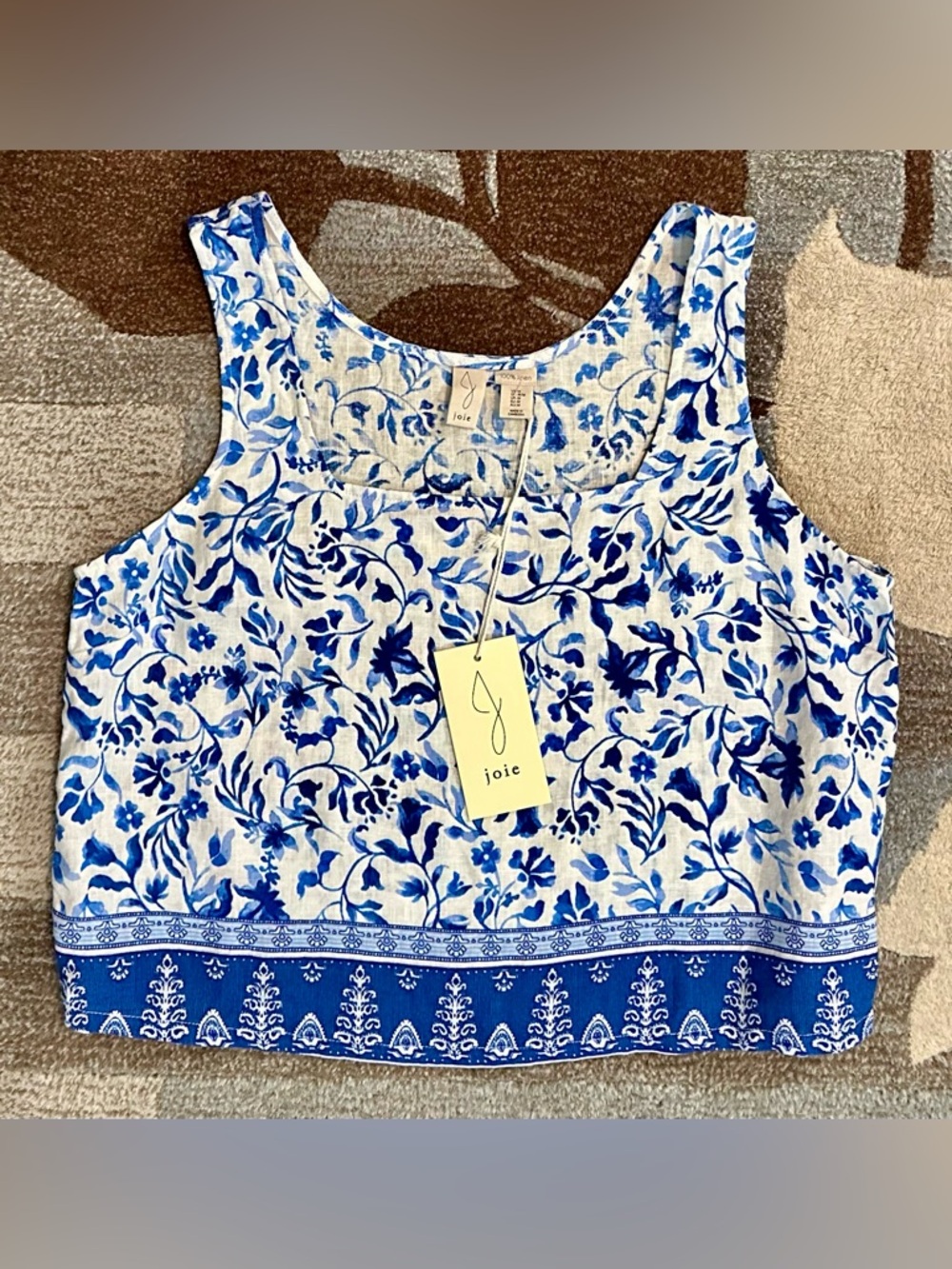 NWT Joie 100% Linen Midi Skirt & Cropped Tank Top Set in Blue/White Bora Print - Picture 5 of 12